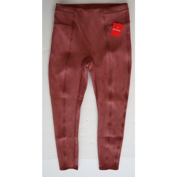 Spanx 20322Q Women's Sz M Rich Rose Pink Faux Suede High Waisted Leggings - Picture 3 of 11